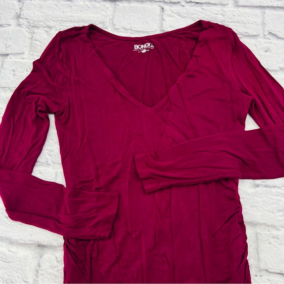 BONGO V Neck Long Sleeve Shirt Raspberry Ruched Side Medium Stretch - Picture 2 of 8